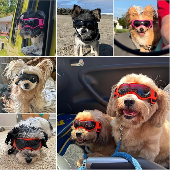 Small Breed Dog Goggles, Sunglasses with UV Protection, Adjustable Straps - Orange