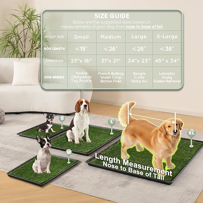 Dog Grass Pad with Tray Extra Large 45”×34”, Dog Litter Box with Odor Free Artificial Grass Pee Pads for Dogs Potty Tray with Hemmed Edge, Realistic for Indoor Balcony