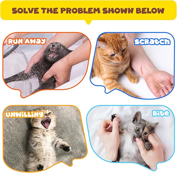 Cinf Cat Bathing Bag(Free Muzzle) Breathable Mesh Anti Scratch Adjustable Cat Grooming Bag for Nail Trimming, Bathing Soft Cat Washing Bag(Yellow) M