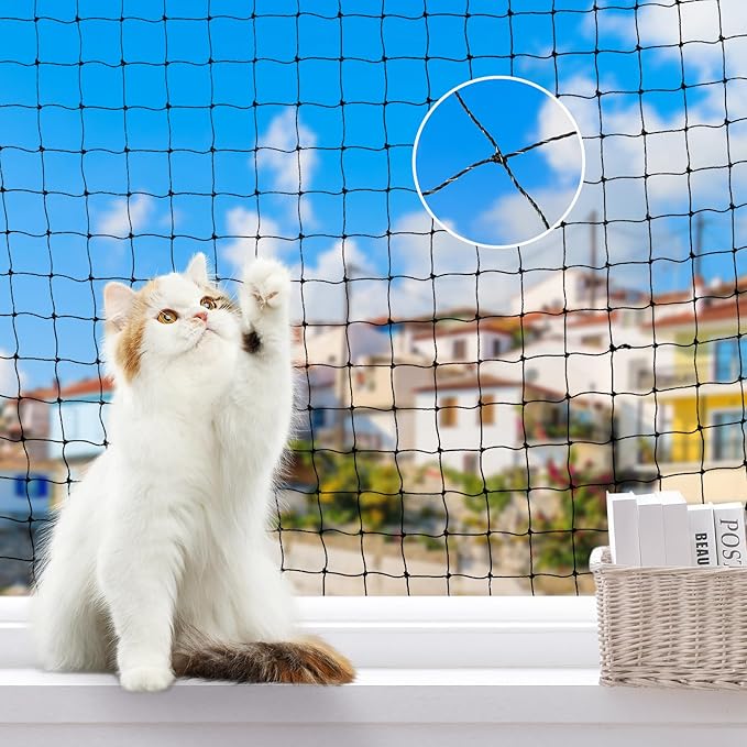 Lewondr Cat Netting Balcony, 10x13ft Steel Wire Reinforced Balcony Screen for Pets, Anti-Fall Pet Mesh Fence Cat Safety Net for Balcony, Window, Stair, Patio