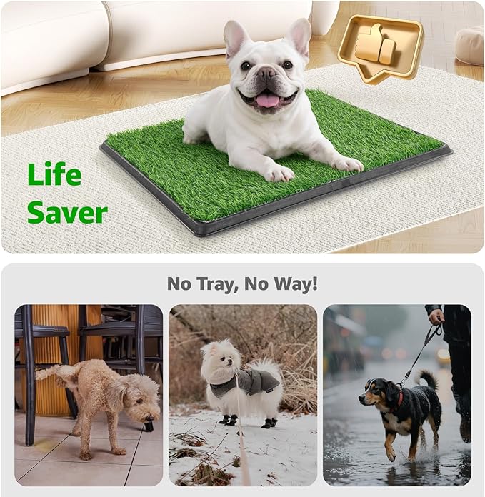 Dog Grass Pad with Tray Large 41''x26'', Portable Dog Litter Box with Artificial Grass Turf Mat & Washable Pee Pad for Puppy Training, Pet Loo Perfect for Indoor/Outdoor Patio Balcony Use