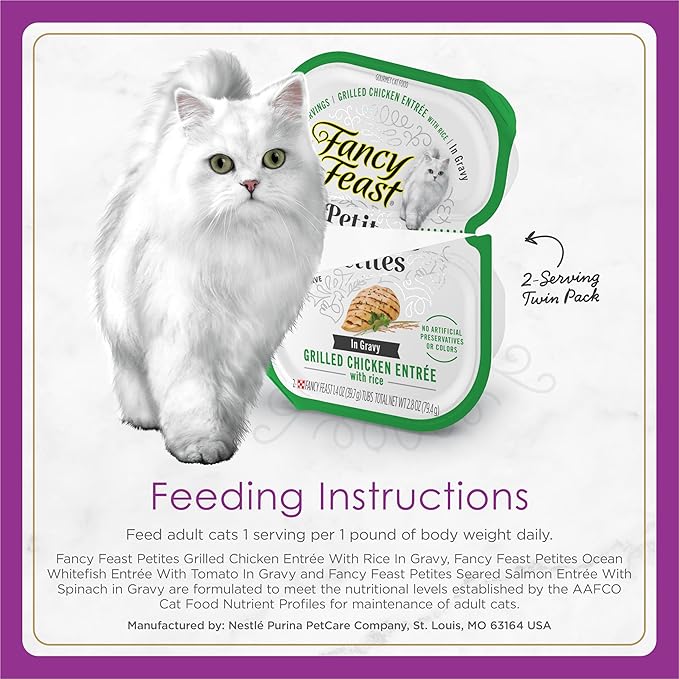 Fancy Feast Purina Gourmet Wet Cat Food Variety Pack,Petites Gravy Collection,Break-Apart tubs,48 Servings - 2.8 oz. Tubs,(Pack of 24)