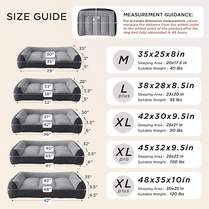 Bedsure SupportMax Orthopedic Dog Beds Large Sized Dog - Extra Thick Supportive Large Dogs Bed with Waterproof Washable Cover, L Plus Comfort Pet Sofa with Soft Sherpa and Nonskid Bottom, Grey, 38"
