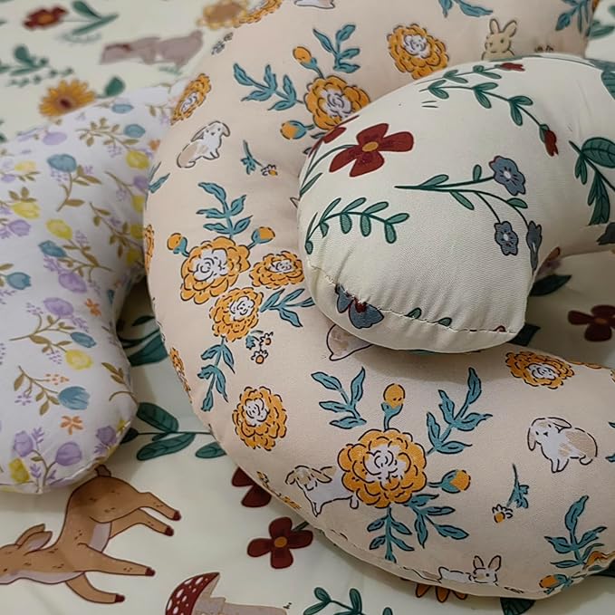Pet Pillow Floral U-Shaped Pillow for Dogs, Soft Dog Neck Pillow, Small Animal Pillow for Cat Dog Raabits, Pet Neck Pillow for Upper Spine Calming Support (Yellow Flower Rabbit)