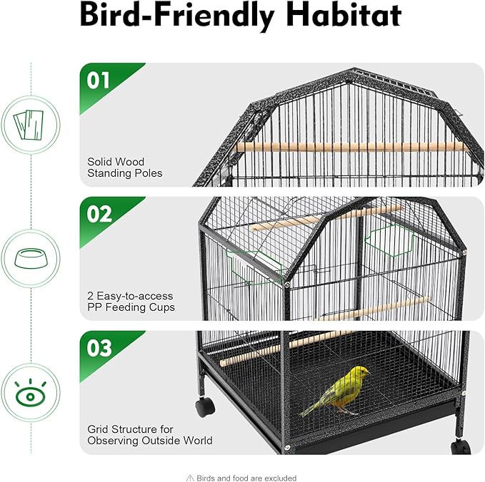 39.9'' Iron Parakeet Bird Cage, Pet Bird Flight Cages with Rolling Stand for Conures Lovebirds Cockatiels Finches Parrot Pet House, Small to Medium Birds