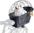 Natural Wicker Dog Bike Basket - 100% Organic Rattan Pet Carrier with Protective Grille - Eco Friendly Design - Soft Cotton Cushion & Mounting Bracket for Secure Bicycle Rear Luggage Rack