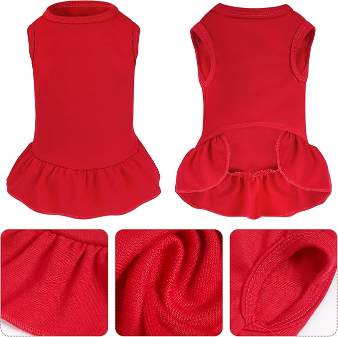 Dog Dresses Cat Skirt Solid Color Dog Clothes Summer Sleeveless Puppy Girl Clothes for Small Pet Dogs Cats (Red, X-Small)