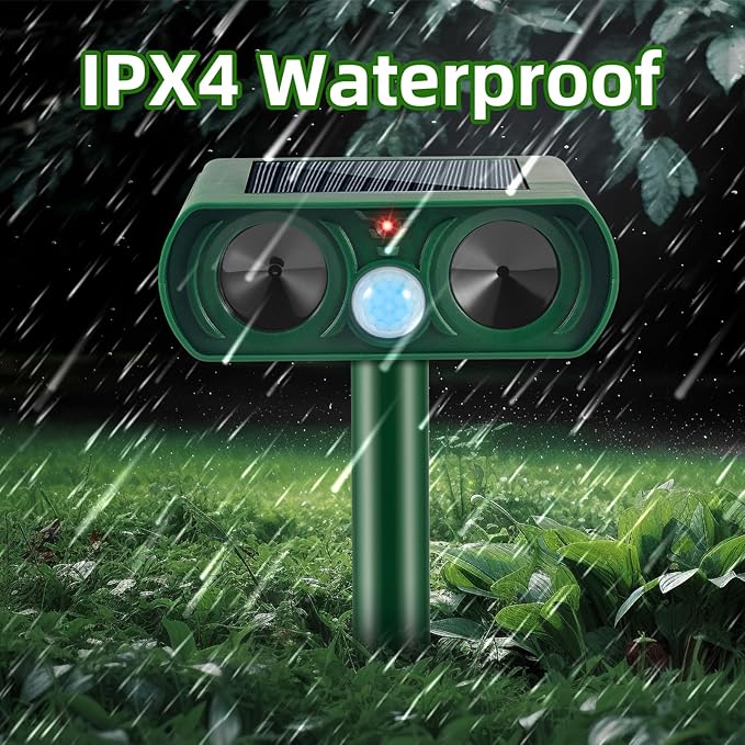 4 Pack Solar Ultrasonic Animal Repeller Outdoor Motion Activated Cat Deterrent & Deer Repellent Devices for Yard Garden IP65 Waterproof Ultrasonic Pest Repeller for Squirrel Raccoon Dog Skunk Rabbit