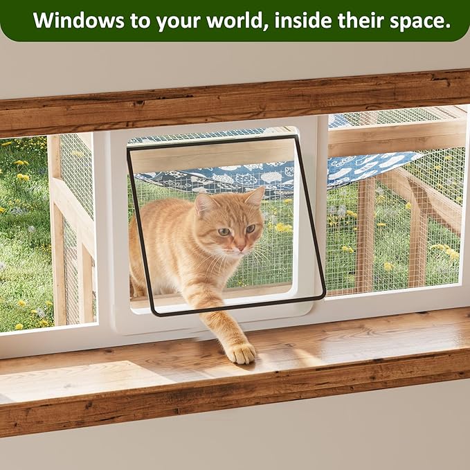 64 Inch Catio Outdoor Cat Enclosure, Large Cat House for Outdoor Cats with Updated Framework Structure, Outside Cat Patio Cattery Weatherproof for Multiple Cats, Natural