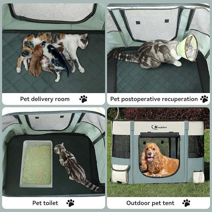 Dog Playpen,Cat Pet Puppy Pen,Portable Playpens for Dogs Indoor Outdoor Travel Camping Use,Foldable Dog Kennel Tent Crate for Rabbit Small Animals with Carrying Case (Grey, Large)