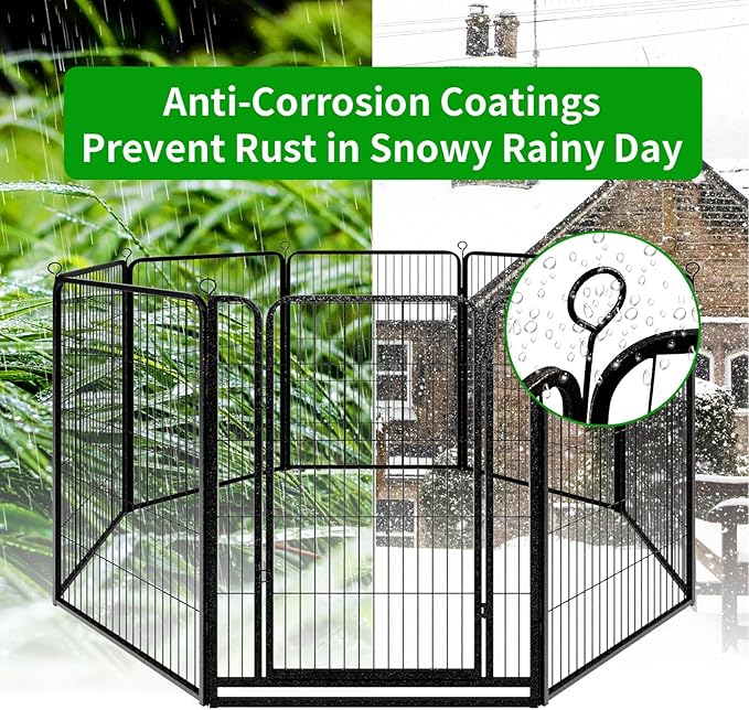 Dog Playpen Outdoor Extra Wide 12 Piece Panels Heavy Duty Dog Fence 47" Height Anti-Rust with Doors Portable for RV Camping Yard, Total 32FT, 79 Sq.ft, Snowy Black