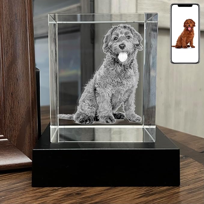 Dog Memorial Gifts for Pet Loss – Personalized Crystal Photo for Dogs & Cats, Custom Laser Etched Crystal (Medium-Portrait)