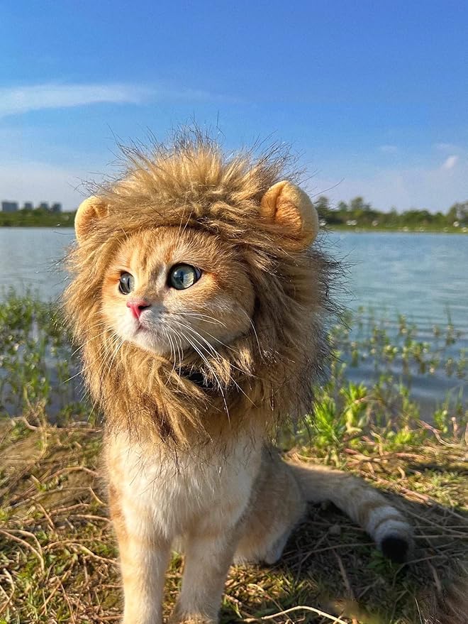Lion Mane Wig for Cat,Dog and Cat Costume,Funny Pet Cat Costumes for Halloween Christmas, Parties, Photo Shoots (Size M, Melange Brown)