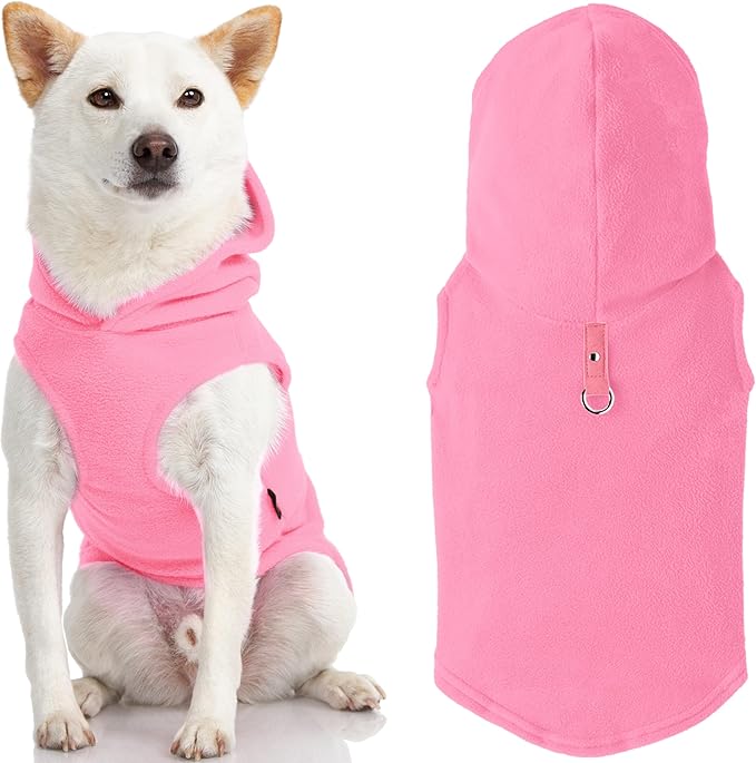 Gooby Fleece Vest Hoodie Dog Sweater - Pink, X-Large - Warm Pullover Dog Hoodie with O-Ring Leash for Small to Medium Dogs