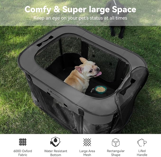 Dog Playpen,Cat Pet Puppy Pen,Portable Playpens for Dogs Indoor Outdoor Travel Camping Use,Foldable Dog Kennel Tent Crate for Rabbit Small Animals with Carrying Case (Dark Grey, Large)
