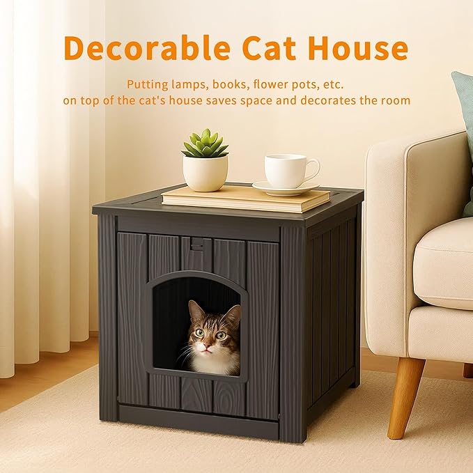 DRATO Indoor & Outdoor Cat House, Durable Resin Pet Shelter with Weatherproof Design, Spacious Interior & Easy Assembly for Multiple Settings