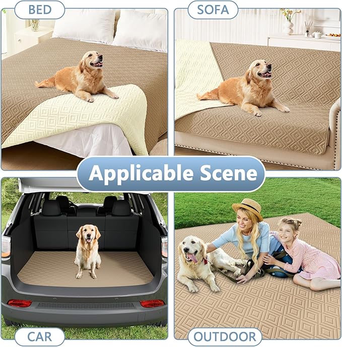 hyha Waterproof Dog Blanket, Soft Pet Bed Blankets, Waterproof Sofa Couch Cover for Dogs Washable, Reversible Pet Couch Covers for Sofa Furniture (30x80 Inch, Camel/Beige)