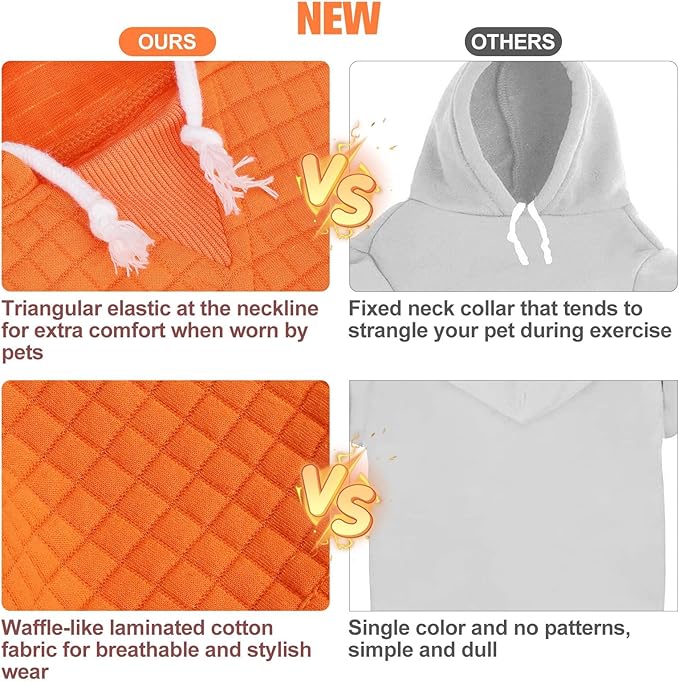 BEAUTYZOO Small Dog Hoodie Sweater with Pockets, Dog Clothes for Small Medium Dogs Boy Girl, Waffle-Like Laminated Cotton Pet Coats with Hat and Leash Hole, Orange M