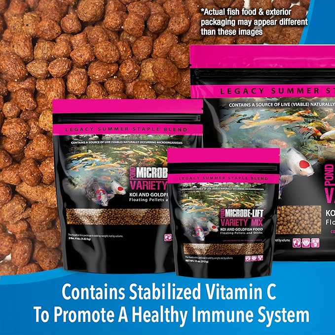 MICROBE-LIFT MLLVMSM Variety Mix Floating Fish Food Pellets and Sticks for Ponds, Water Gardens, and Fountains, for Live Goldfish and Koi, 11 Ounces
