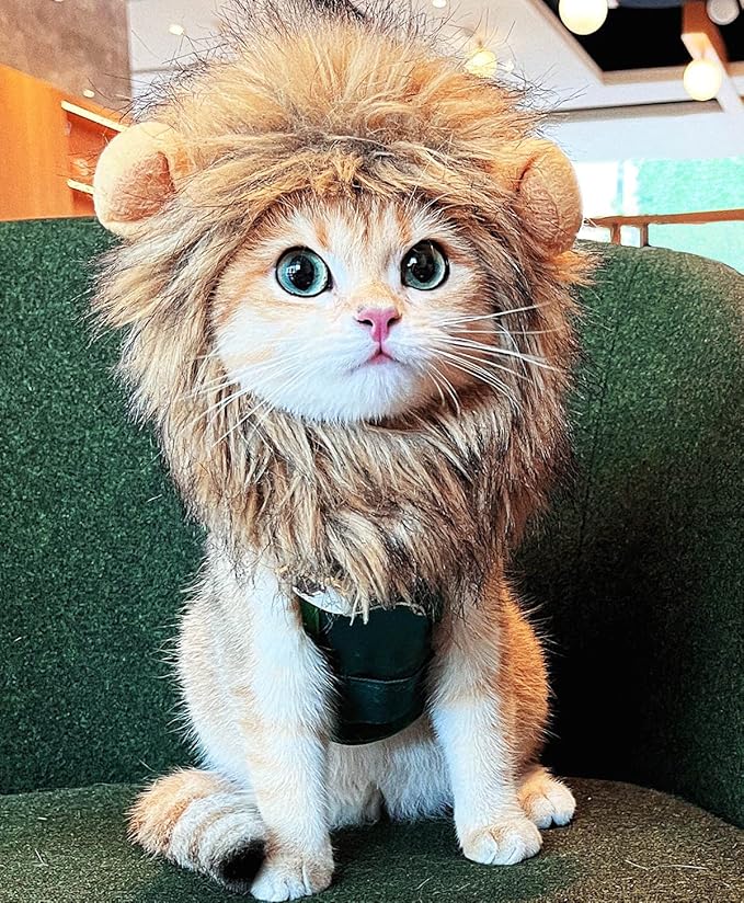 Lion Mane Wig for Cat,Dog and Cat Costume,Funny Pet Cat Costumes for Halloween Christmas, Parties, Photo Shoots (Size S, Melange Brown)
