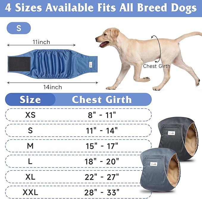 5 Pack Dog Diapers Male Reusable, Premium Belly Bands for Dogs, High Absorbing Male Dog Pee Wraps for Doggie in Incontinence or Excitable Urination and Training Gray M