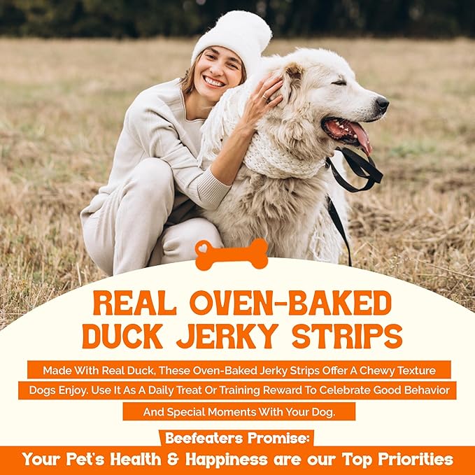 Beefeaters Duck Jerky Strips for Dogs 22 oz, Oven-Baked High Protein Dog Treats Duck Jerky - Low Fat Grain-Free Dog Snacks - No Corn Wheat or Soy - Chewy Dog Jerky Treats for Training and Rewards
