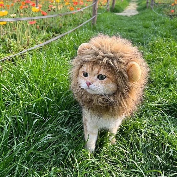 Lion Mane Wig for Cats,Pet Halloween Costume Cat Lion Mane Wig,Adjustable Washable,Lion Mane Wig for Cat Costume Pet (Large)