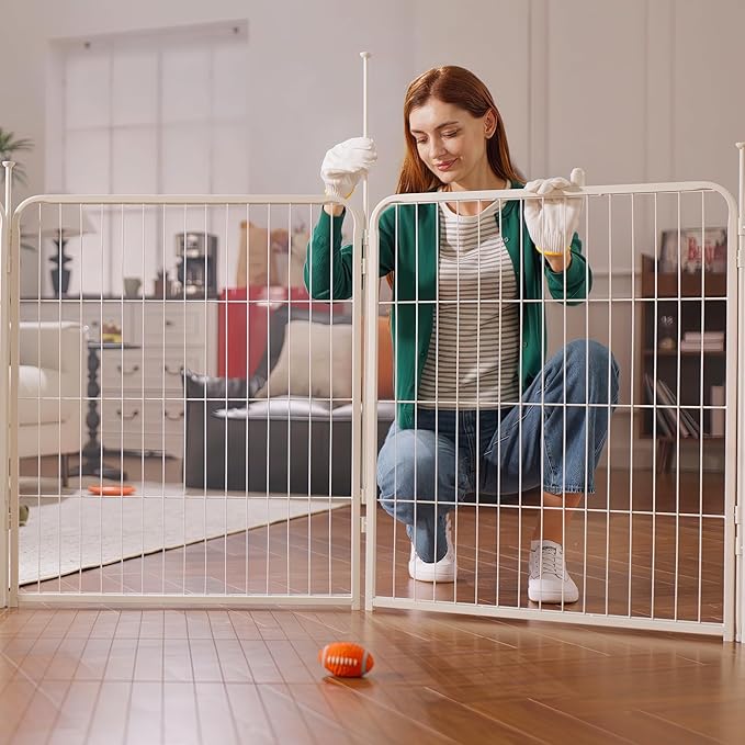 SunsGrove Indoor Dog Playpen, 24 Inch 4 Panels Puppy Play Pen for Indoors, Easy Setup Anti-Rust Pet Fence, White