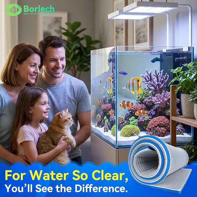 Borlech 8-Layer Fast-Acting Aquarium Filter Pad - Cut-to-Size Aquarium Floss Media for Fish Tank, Pond, Sump - Fast Water Polishing in Hours (19.7"x15.75"x0.6")