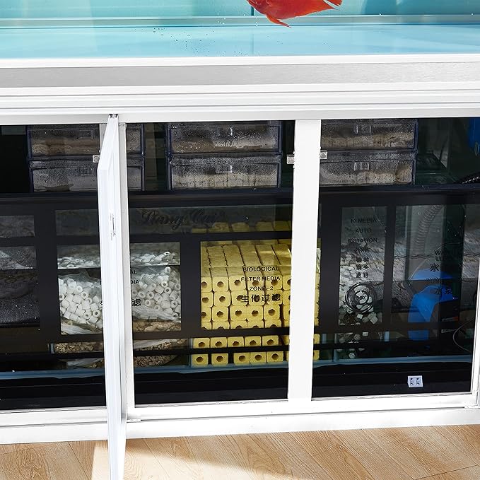 135 Gallon Glass Aquarium with Aluminum Cabinet - Including Sump for Filtration and Circulation, Plumbing, LED, Silver