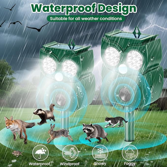 4 Pack Ultrasonic Animal Repellent Outdoor Deer Repellent Outdoor Solar Deer Repllent Devices Animal Deterrent Scare Raccoon, Cat, Rabbit, Dog