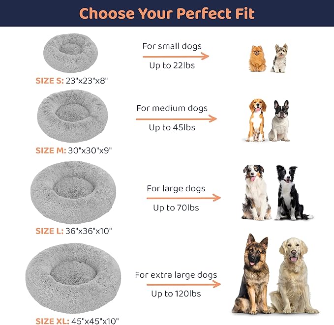 Donut Dog Bed - Premium Comfort for Anxiety Relief - Fluffy & Calming Design with Ultra-Plush Support | Cozy Round Dog Bed with Super Soft Circle Style (Grey, Medium)