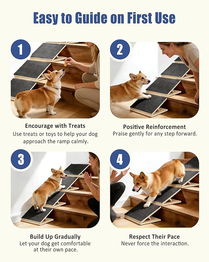 Dog Ramp for Stairs, 2 Pack Wooden Pet Steps for Small Dogs, Foldable Anti-Slip Stair Ramp for Senior, Short-Legged & Injured Pets, Adjustable Low-Angle Dog Stair Wedge