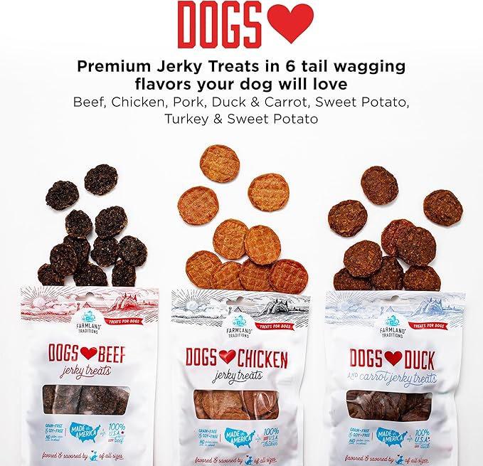 Farmland Traditions Dogs Love Beef Jerky Dog Treats with Only 3 Ingredients and No Fillers, 13.5 Ounce Bag