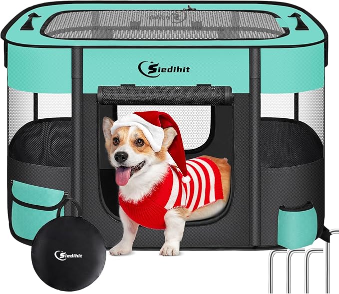 Dog Playpen,Cat Pet Puppy Pen,Portable Playpens for Dogs Indoor Outdoor Travel Camping Use,Foldable Dog Kennel Tent Crate for Rabbit Small Animals with Carrying Case (Green, Medium)