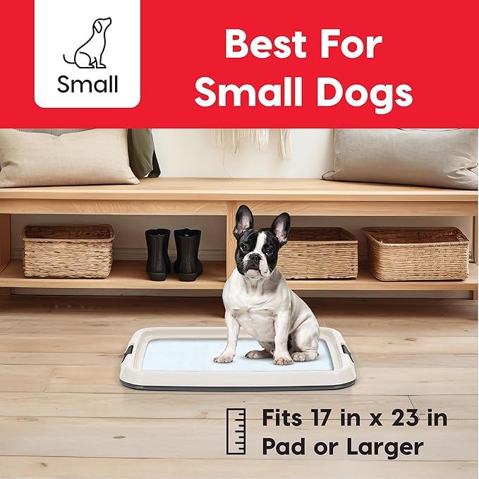 IRIS USA Pee Pad Holder - Small Dog Pad Holder with Secured Latches, Non-Skid Feet, High Polish Finish for Easy Cleaning, Leak Protection, Fits 17"x23" Pad, Dark Gray