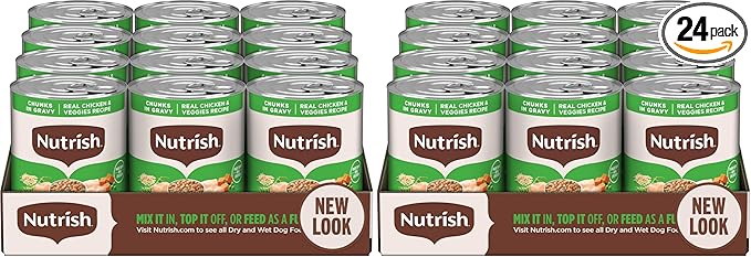 Nutrish Rachael Ray Wet Dog Food Chunks in Gravy Real Chicken & Veggies Recipe,13 oz. Can,(Pack of 24)