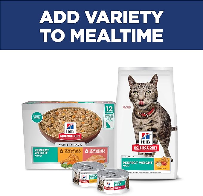 Hill's Science Diet Perfect Weight, Adult 1-6, Weight Management Support, Dry Cat Food, Chicken Recipe, 3 lb Bag
