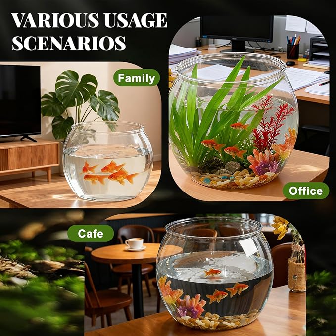 Geelin 1.5 Gallon Plastic Fish Tank Large Bowl Shatterproof with Crystal Clear Clarity for Terrarium, Flower Vase Centerpiece Gift for Fish Lovers (Round)
