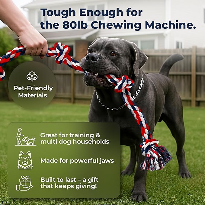 Giant Dog Rope Toys for Extra Large Dogs - 42 Inch, 6 Knot Large Tough Rope Toys for Dogs - Benefits Non-Profit Animal Rescue - Giant Indestructible Dog Toy for Aggressive Chewers (Red)