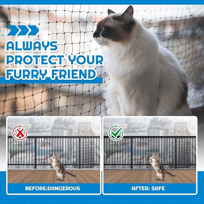 Steel Cat Netting Balcony, 10ft x 20ft Steel Reinforced Cat Wire for Balcony, High Strength Safety Pet Netting for Catio, Proof Screen for Pets, Strong Catio Protection Barrier Mesh Fence