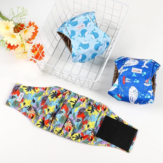 5 Pack Dog Diapers Male Reusable, Premium Belly Bands for Male Dogs, High Absorbing Dog Pee Wraps for Doggie in Incontinence or Excitable Urination and Training Hawaii S