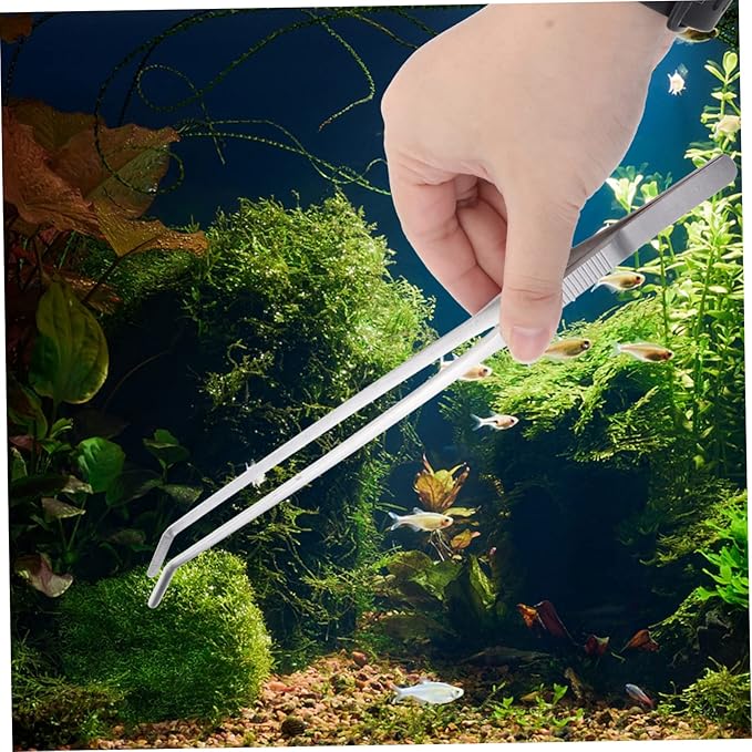 Angoily 27cm Curved Tip Stainless Steel Tweezers for Aquarium Plant Tweezers Fine Tip for Fishtank Cleaning Tools