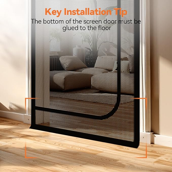 BFNN Cat Screen Door, Extra Tall Cat-Proof Mesh Gate, Fit Door Size 38'' x 82'', Anti Scratch Mesh with Zipper Closure, for Living Room, Kitchen, Bedroom (Black)