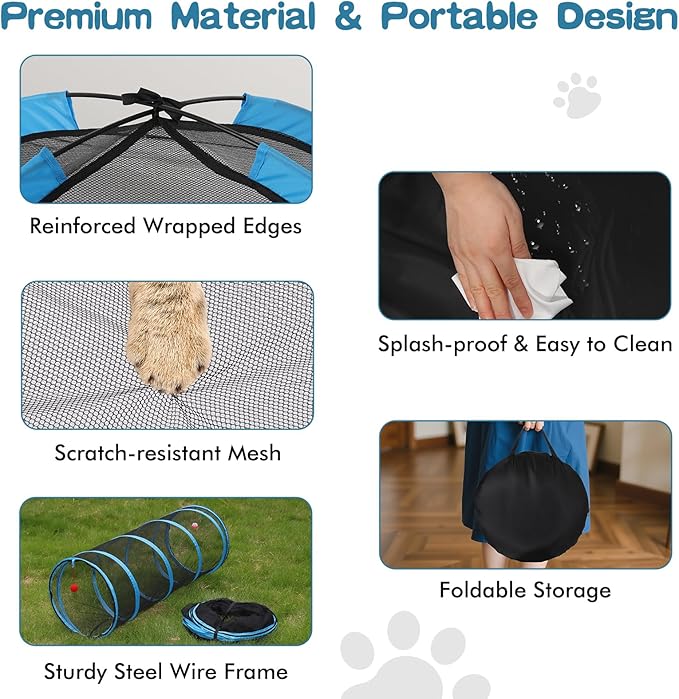 Outdoor Cat Enclosure, 3-in-1 Catio Outdoor Cat Enclosure with Tunnel for Outside and Indoor, Cat Tent Portable Catio Pet Playpen with Storage Bag for Kitty and Small Animals