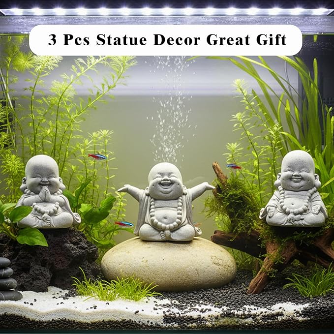 LIYAOLI Sandstone Laughing Buddha Statue for Fish Tank Decorations, Aquarium Decor Ornament, Betta Fish Tank Accessories, Zen Monk Sculpture for Wealth Good Luck Feng Shui, Home Office Car Decoration