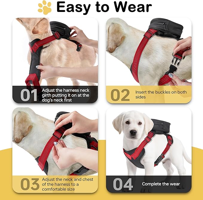 Adjustable Dog Backpack Harness with Reflective Leash, Backpack for Small Dogs, Built in Poop Bag Dispenser, Detachable Dog Back Pack for Outdoor Adventures, Puppy Training, Walking(Black,Small)
