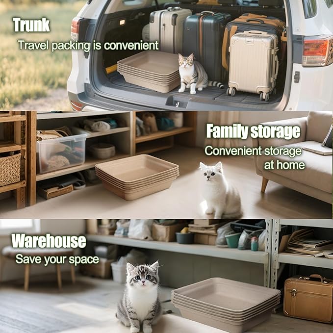 Disposable Litter Boxes for Cats Large: 6-Pack Leak-Proof Sustainable for Indoor/Travel Use Standalone or as Liner 17.5'' x 13.5''