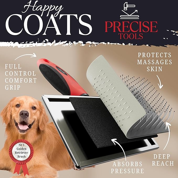 Dog Slicker Brush - Large - Protective Ball Tipped Pins Massages Pet Skin - Professional Groomer Dog Brush for Goldendoodle - Golden Retriever Brush (Large Size)