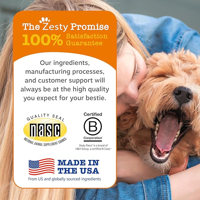 Zesty Paws Dog Multivitamin, Chewable Dog Vitamins and Supplements for Hip & Joints, Skin & Coat, Omega 3 Fish Oil for Dogs- Senior & Puppy Multivitamin - Bison- 90ct